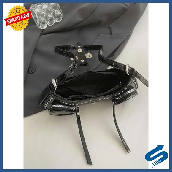 Y2K Studded Crossbody Shoulder Bag PU Leather Punk Style - Picture 5 of 7